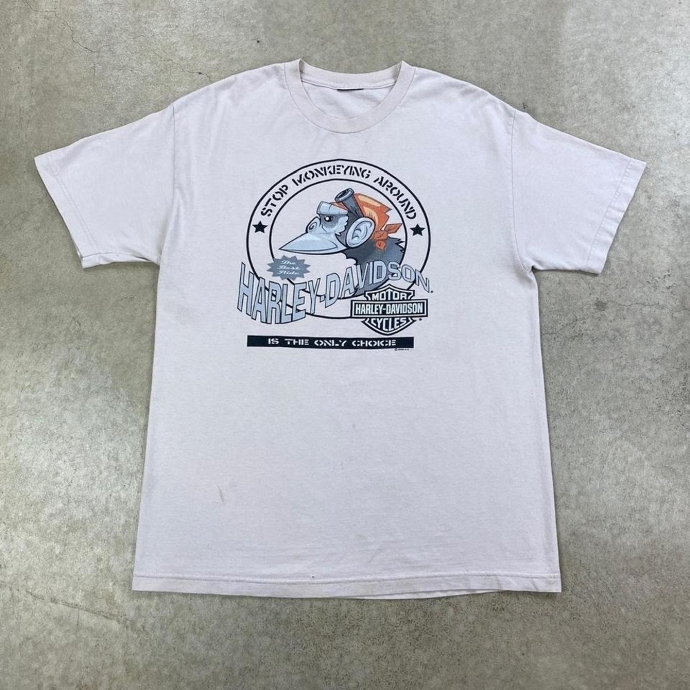Vintage Harley Davidson Shirt Size XL Tan Korntal Germany Monkey Mechanic Biker